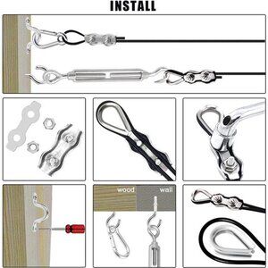 String Light Hanging Kit w/ 200 Feet Nylon Coated Stainless Steel 304 Wire Rope